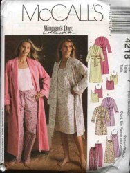 4218 MCCALLS ROBES KNEE- FLOOR, NIGHTGOWN, PJS PATTERN XS-M, L-XXL